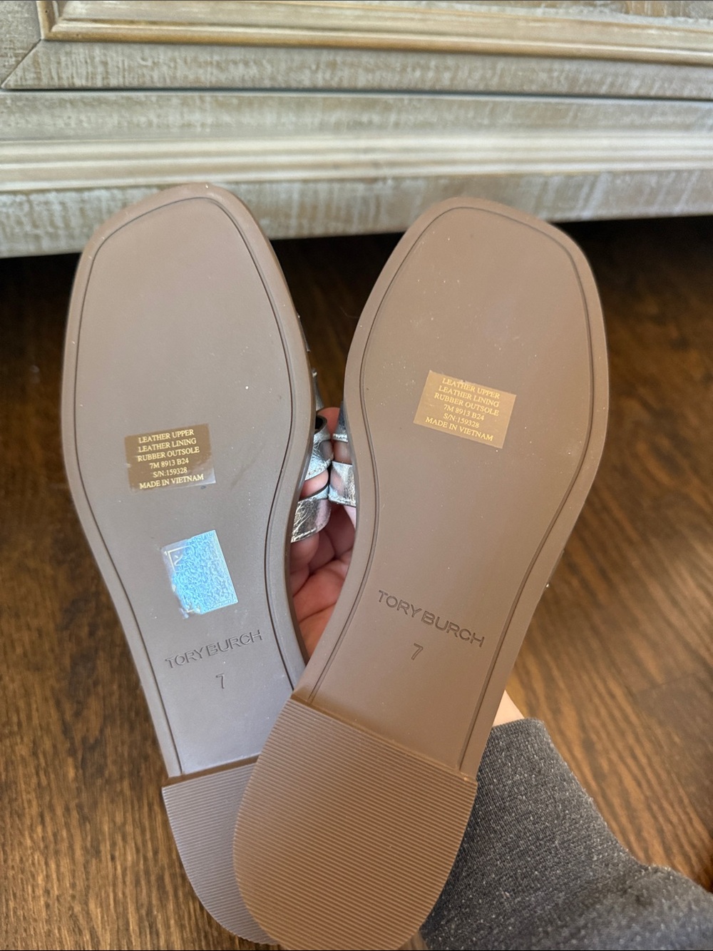Tory Burch Metallic Silver Cutout Slide Sandals - Picture 4 of 5